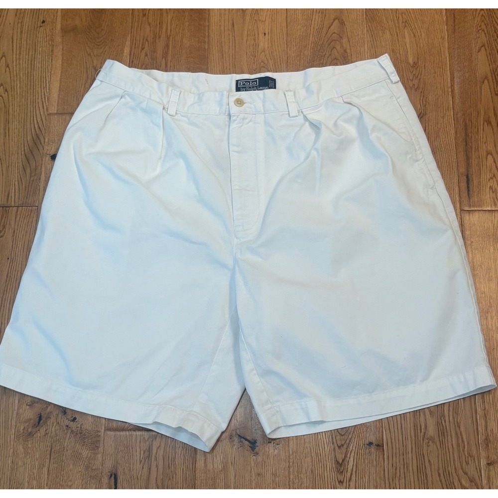 Polo Ralph Lauren Tyler Short Mens 38 White Pleated Cotton Chino Shorts
